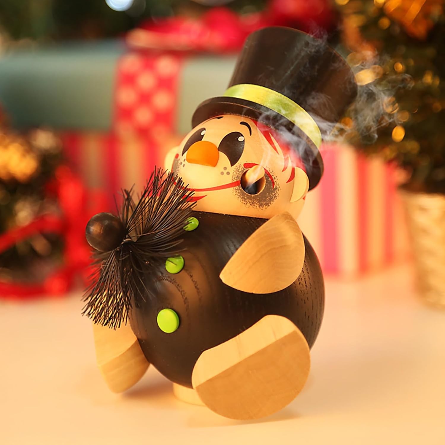 Handcrafted Wooden Chimney Sweep Incense Smoker – German Räuchermann Cone Burner with Brush & Top Hat, Lucky Holiday Figurine, Natural Wood Christmas Décor – 4.7”