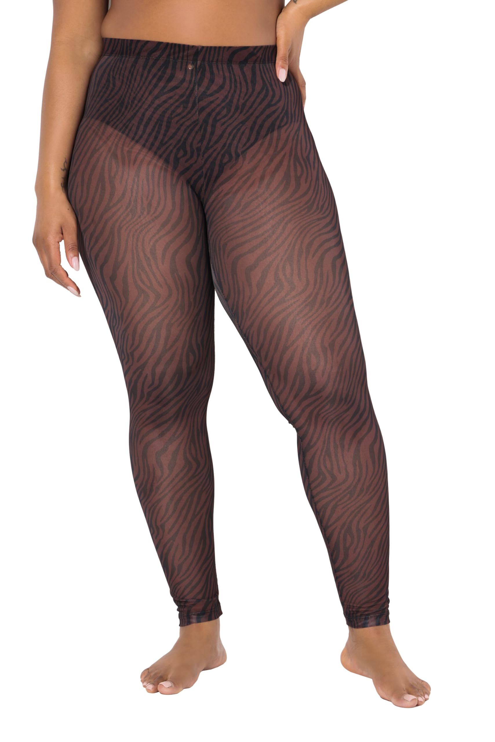 Ulla Popken Damen große Größen Übergrößen Plus Size Strumpf-Leggings, Mesh, Animal-Muster 842879