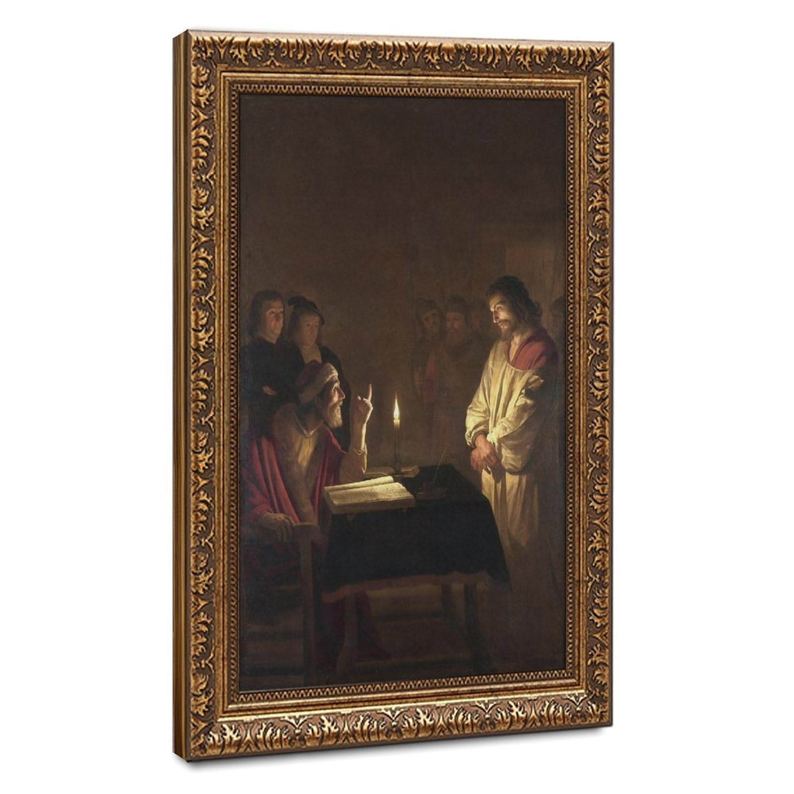 WCYB Jesus Christ Before The High Priest by Gerard Van Honthorst Posters Prints Canvas Deco Paintings Wall Art Hangable Frame 20" L X 30" W