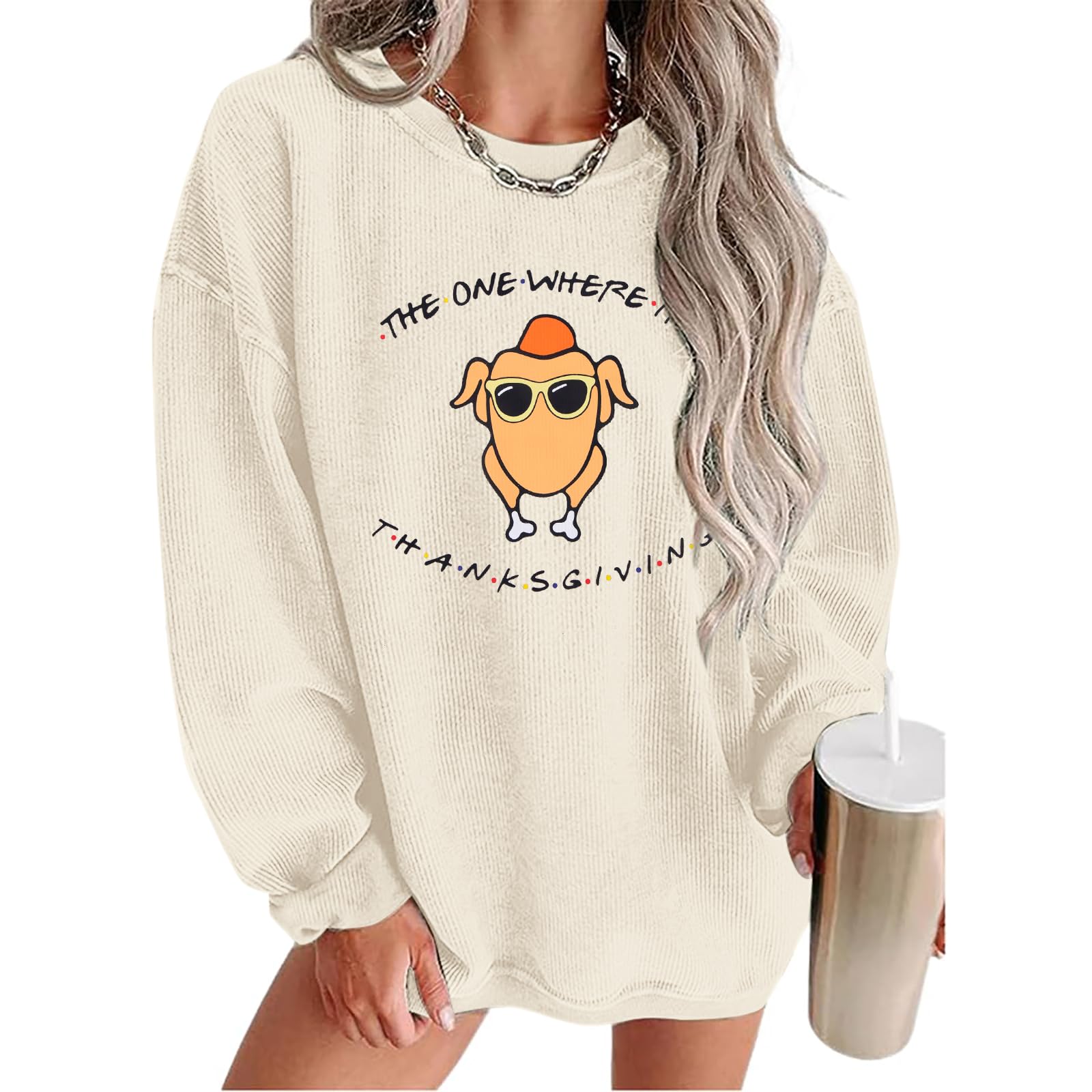 DUTUTThanksgiving Sweatshirt Women Oversized Shirts: Turkey Graphic Sweatshirt Thanksgiving Party Pullover with Pockets