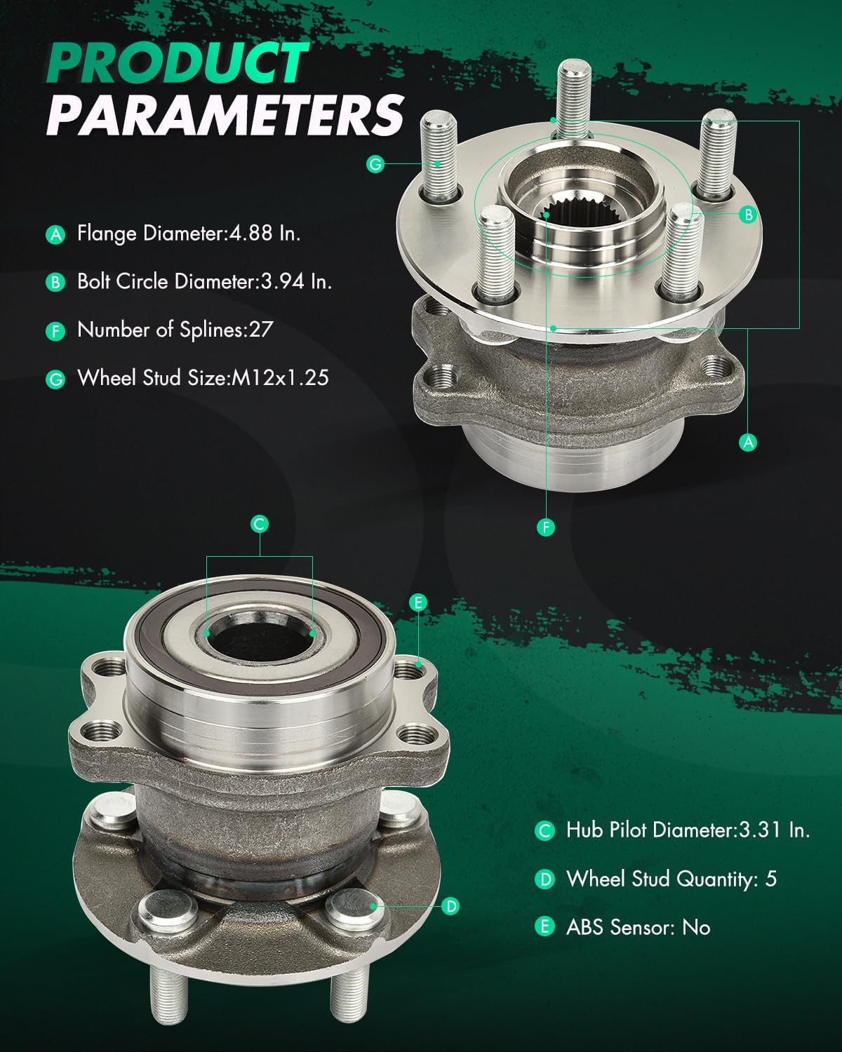 SCITOO 1Pcs Wheel Bearings & hub Left Rear Right for Subaru Crosstrek 2016-2021, Forester 2014-2018, Impreza 2012-2021, Xv Crosstrek 2013-2015 512518 only for AWD 5 Lugs W/ABS