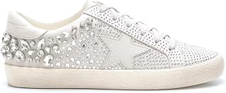 Mi.iM Goldie Women’s Vintage-Inspired Lace-Up Sneakers – Rhinestone Star Fashion Sneakers with Distressed Rubber Sole