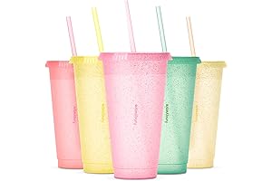 Cups with Lids and Reusable Straws | 5 Glitter Tumblers for Adults...