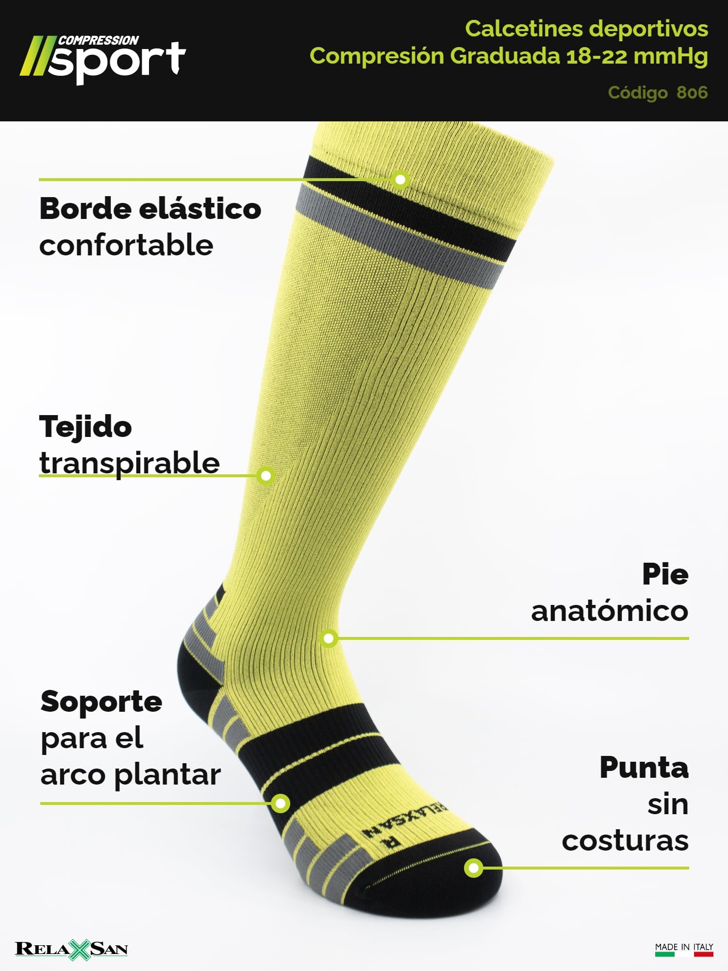 Relaxsan Calcetines Deportivos Hombre y Mujer, Medias de Compresión para Deporte y Running, Made in Italy, 806