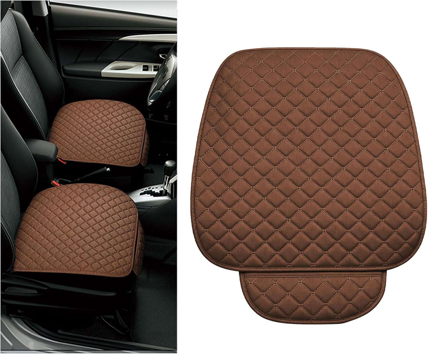 Comfortable Car Seat Cover, Linen Breathable Anti-Slip Front Bottom Seat Cushion Pad with Storage Pocket, Universal Vehicle Interior Accessory for SUV Truck (Coffee)