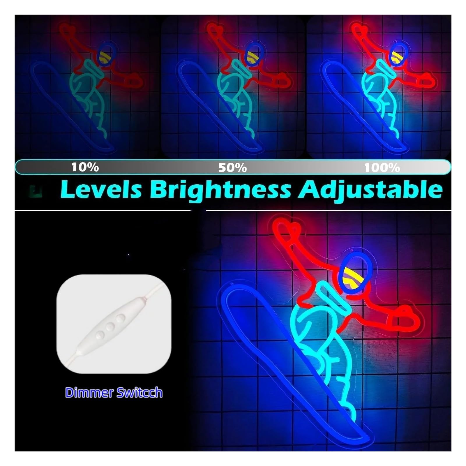 Insegna al Neon Insegna Al Neon Per Sci Dimmerabile | Luce LED Alimentata Tramite USB Per Club Sportivi, Sala Giochi, Camera Da Letto, Decorazioni 38cmx32cm