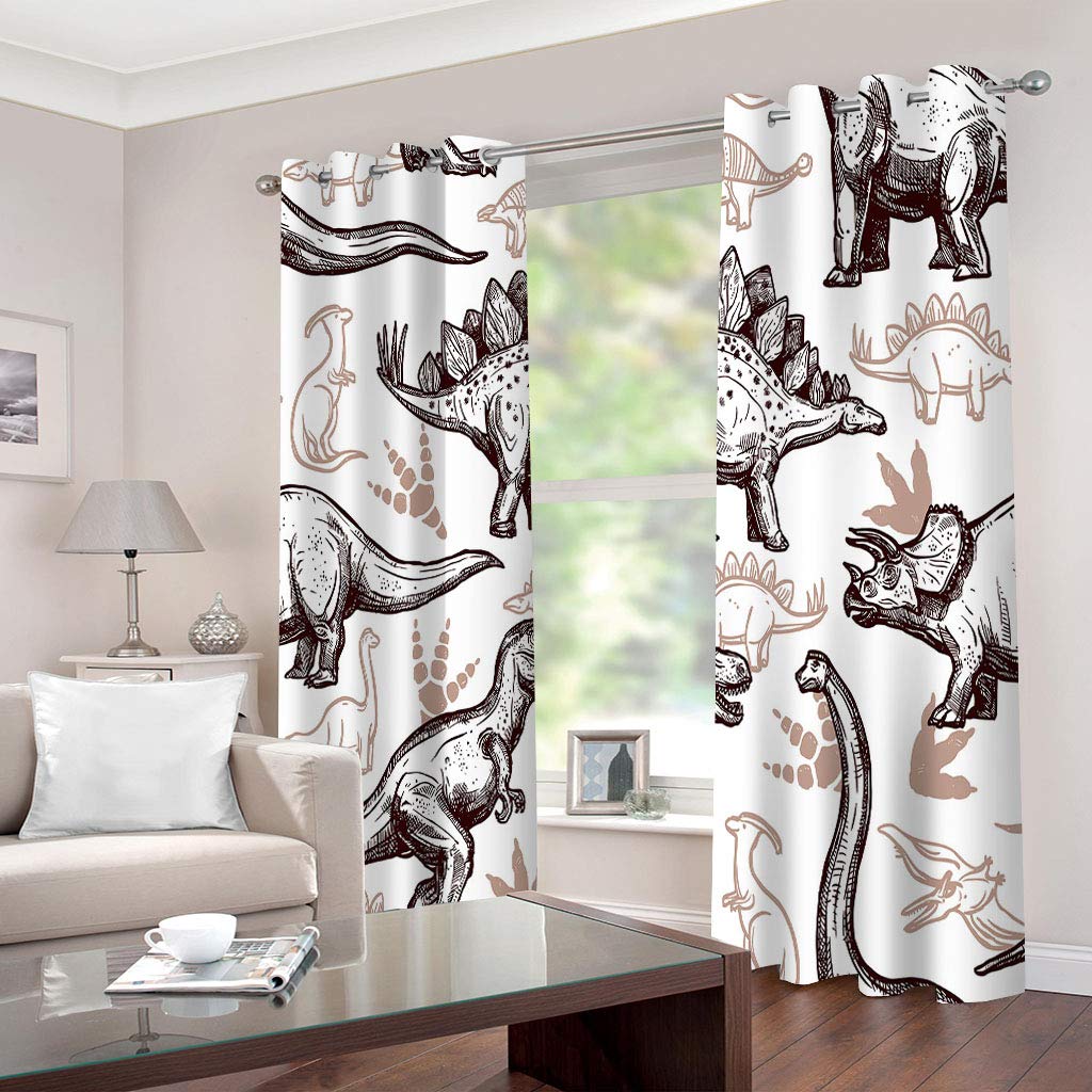 Oeillet pour Rideaux Dinosaure Animal Abstrait Motif 3D Impression 180x250 Cm Occultants Thermiques Isolants Anti Froid Rideau À Oeillets pour Chambre Salon Maison Fenêtre, Moderne
