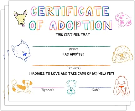 Dog Adoption Certificate, Cute Birthday Party Gifts for Dog Lover Present, Puppy Adoption Decorations, Animal Friend Certificate for Boys and Girls, Pet Theme Party Supplies, 26