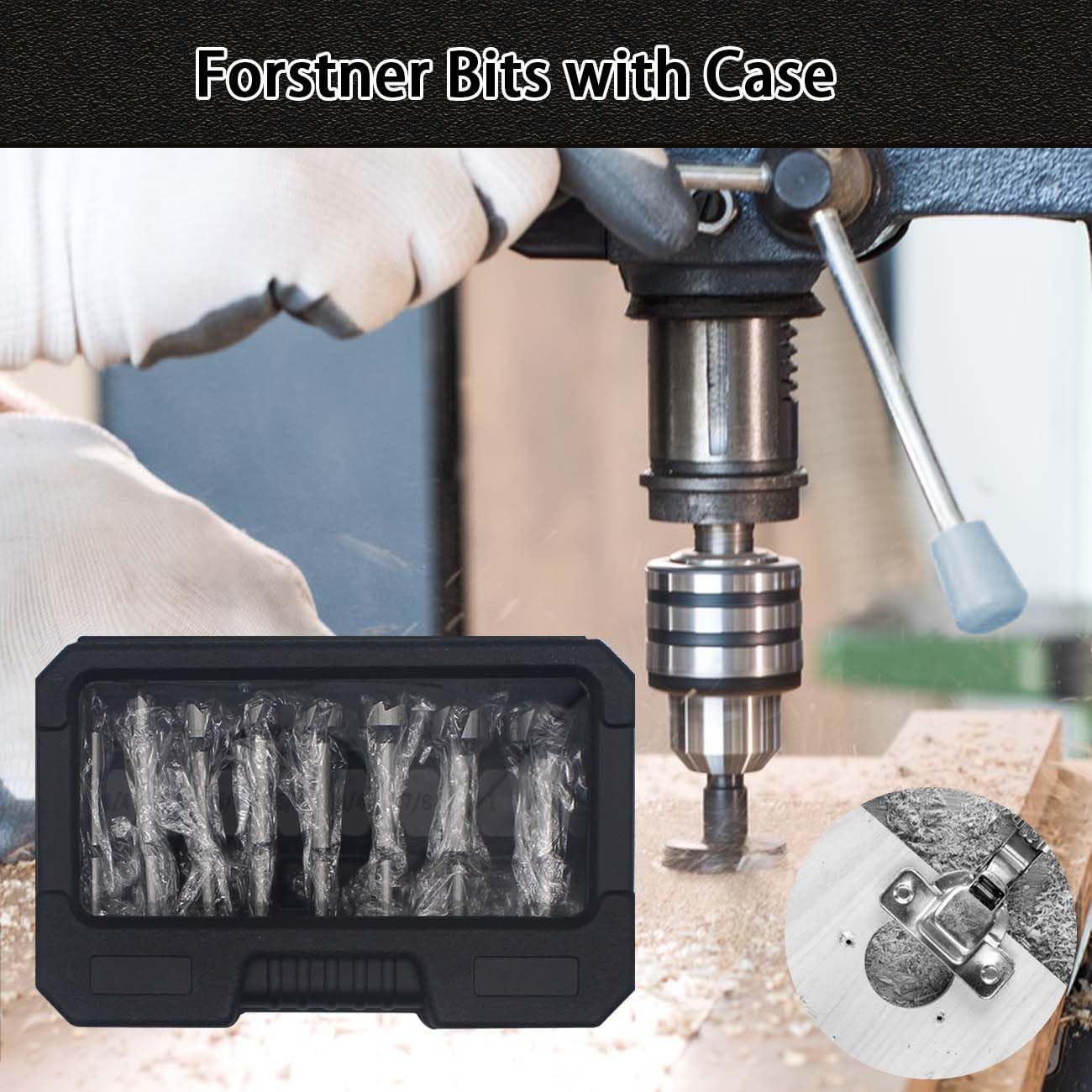 8PCS Forstner Bit Set,Carbide Forstner Drill Bits for Wood, Wood Drilling Hole Saw Set Woodworking Hinge Cutter Tool Kits for Wood Plastic Plywood