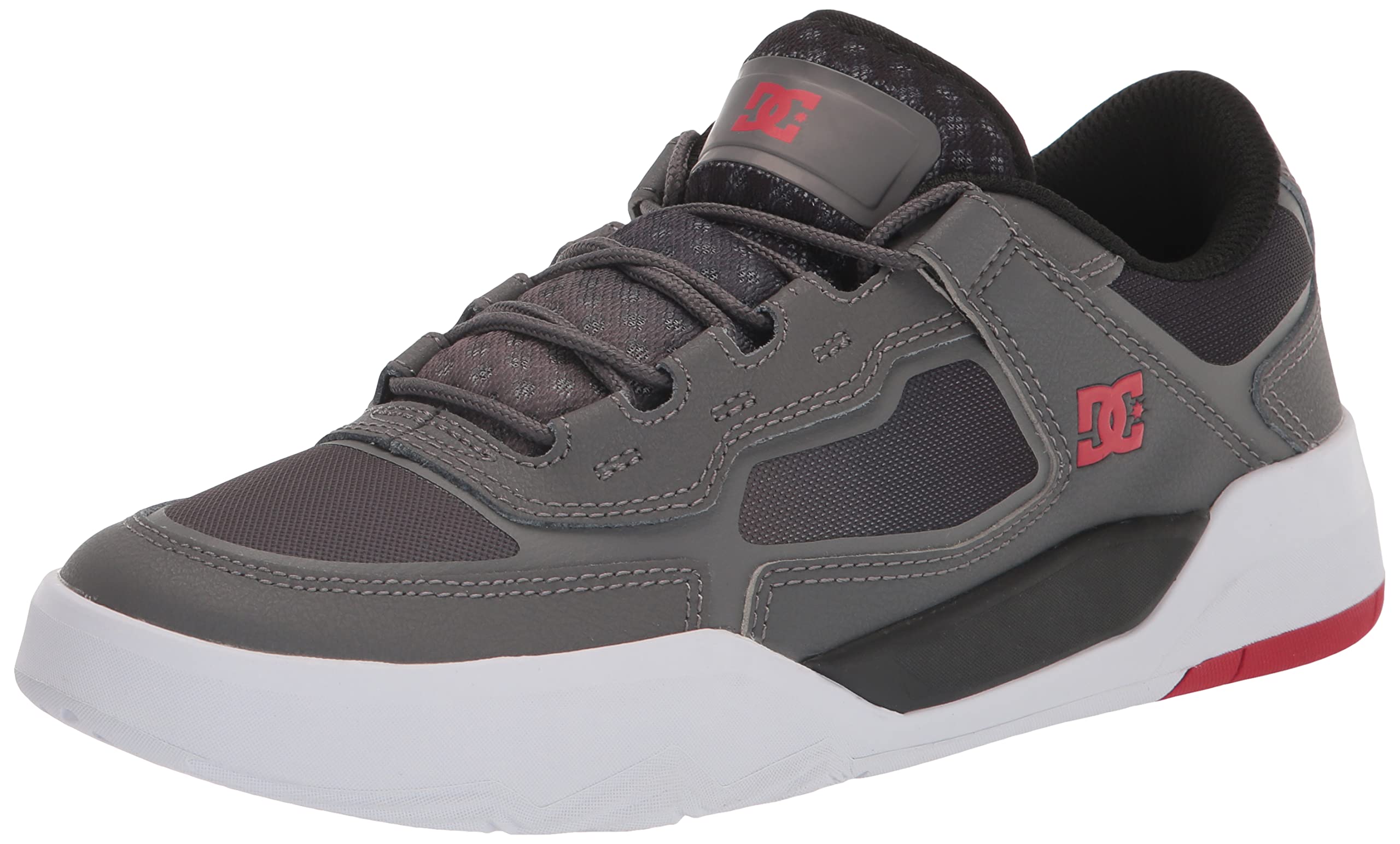 DC Men's Metric Skate Shoe, Grey/Black/RED, 12