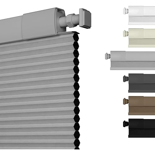 No Drill No Tools Blackout Cellular Shades Cordless Easy Install Honeycomb Blinds Thermal Insulated Noise Reduction Blinds for Indoor Windows,Blackout-Light Gray,26" W x 48" H
