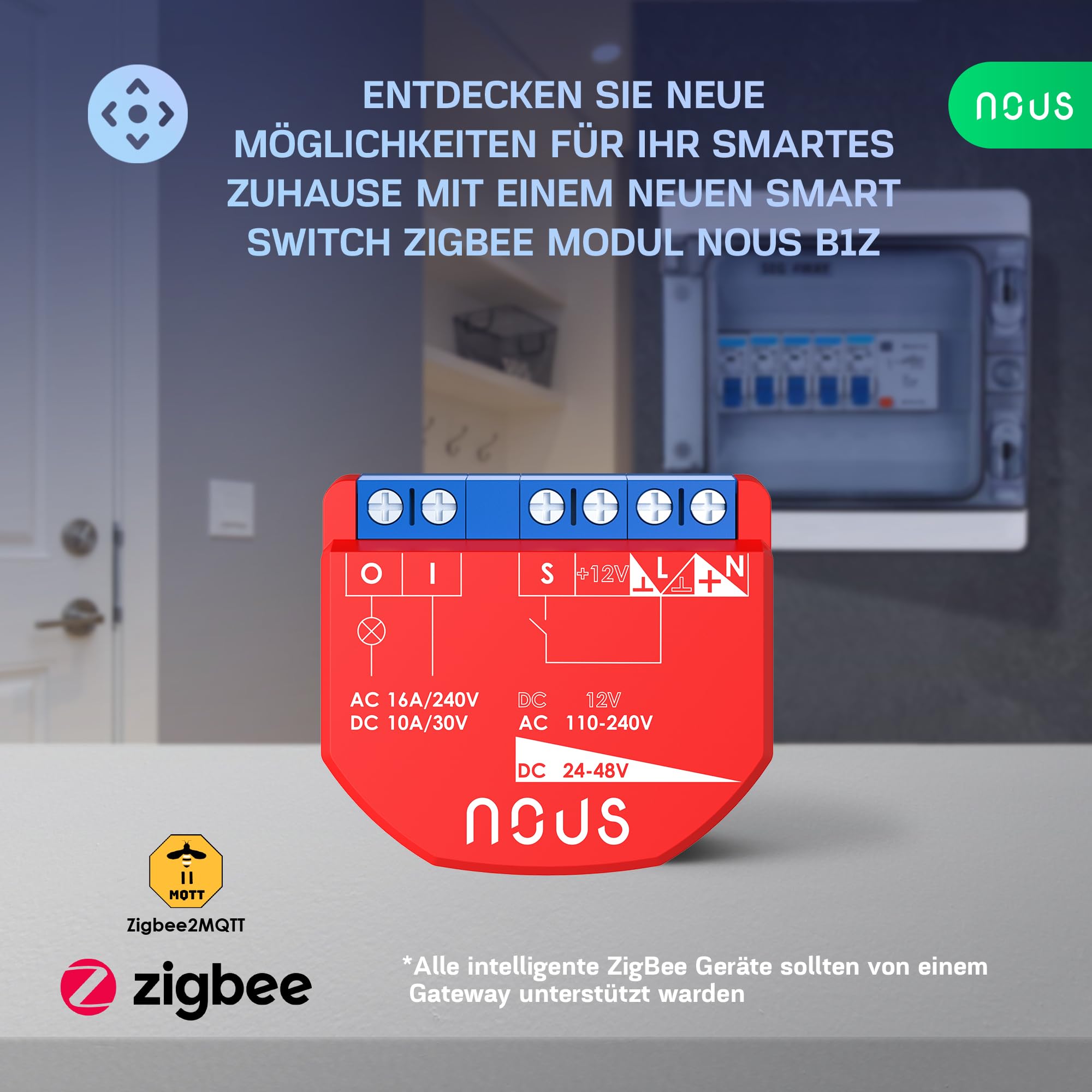 NOUS ZigBee Moduły Smart Switch, 1 kanał, AC 16 A/DC 10 A, suche styki, wymagany koncentrator ZigBee 3.0, kompatybilny z Alexa, Google Assistant, Home Assistant, aplikacją Tuya Smart Life