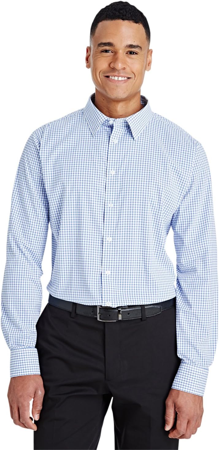 CrownLux Performance™ Men's Micro Windowpane Shirt M FRENCH BLUE/ WHT