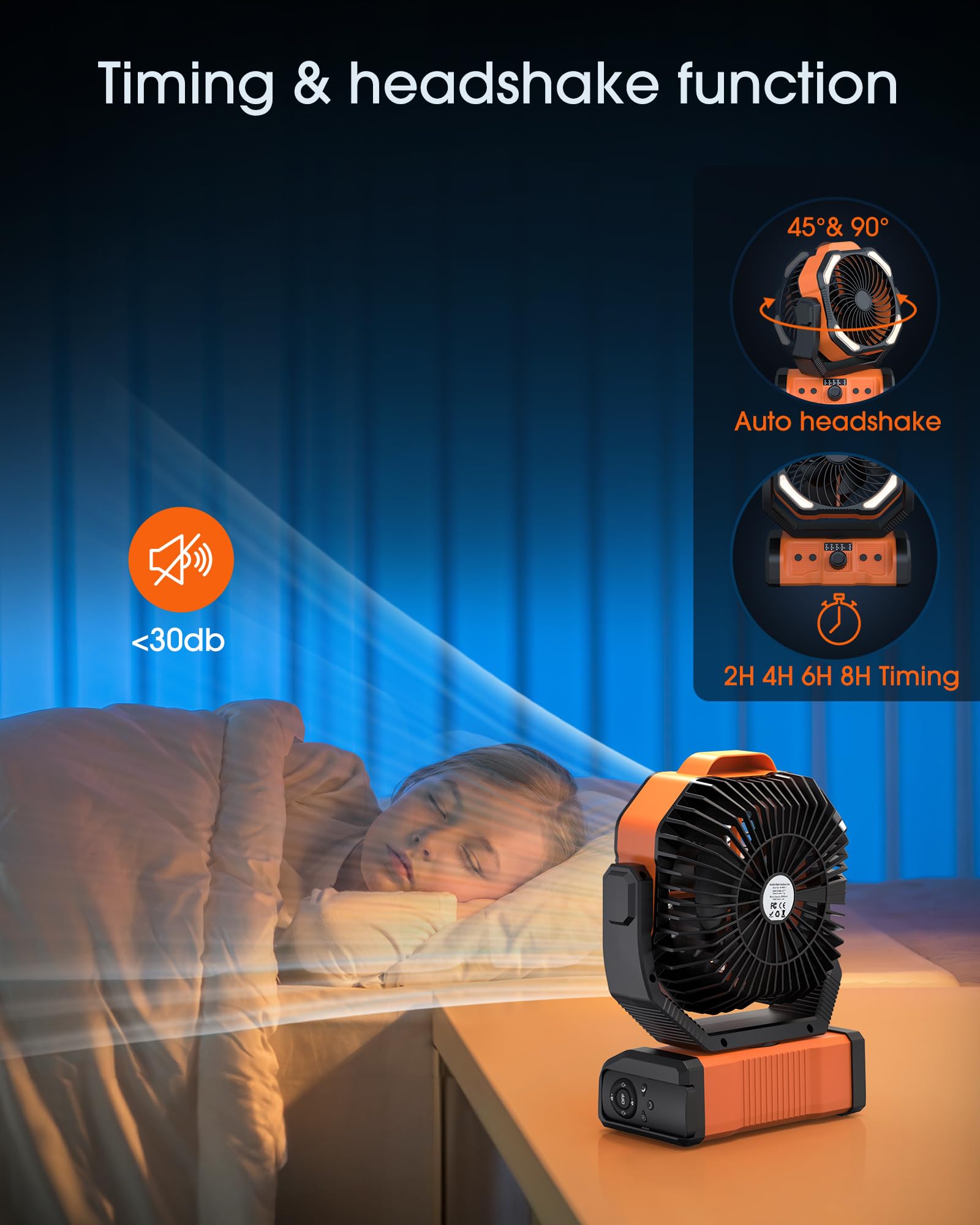 Peouix Tragbarer, wiederaufladbarer Campingventilator – 20.000 mAh kabelloser batteriebetriebener Ventilator mit LED-Laterne, Fernbedienung, automatisch, oszillierend, USB-C-Tischventilator,