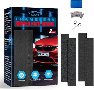 ELUTO 2 x Klett Kennzeichenhalter Auto Set rahmenlos Nummernschildhalterung Auto selbstklebend Wetterfest Kleber und Klett...