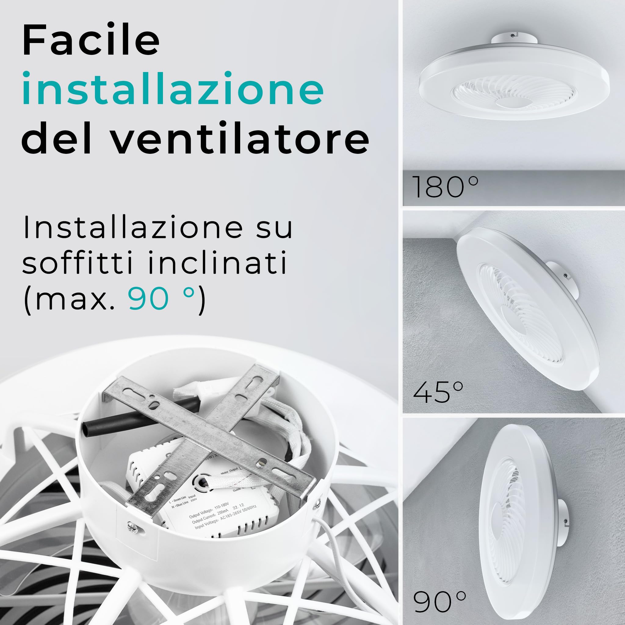 Noaton® Triton Bianco Ventilatore da Soffitto con Luce e Telecomando, LED Dimmerabile 50 W, 3 Colori, 6 Velocità con Timer, Silenzioso, per Soggiorno Camera, da Letto Sala e Cucina, Lampada, Ø 58 cm