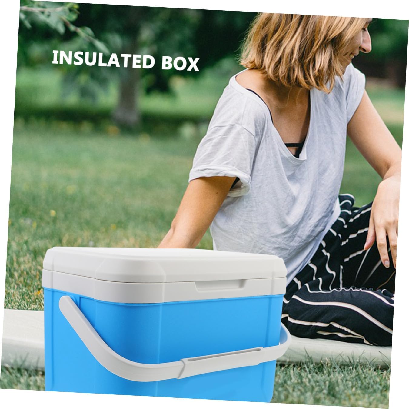 PRETYZOOM Camping Insulated Box 5l Portable Cooler with Handle Light Blue Heat Retention Storage Container for Outdoor Picnic, Car Food Cold Storage, Fishing and BBQ Use