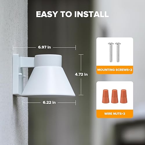 Miniatura 6 de UME Paquete de 2 luces LED blancas para porche delantero, lámpara de pared impermeable, lámpara de pared antioxidante para patio, puerta, garaje