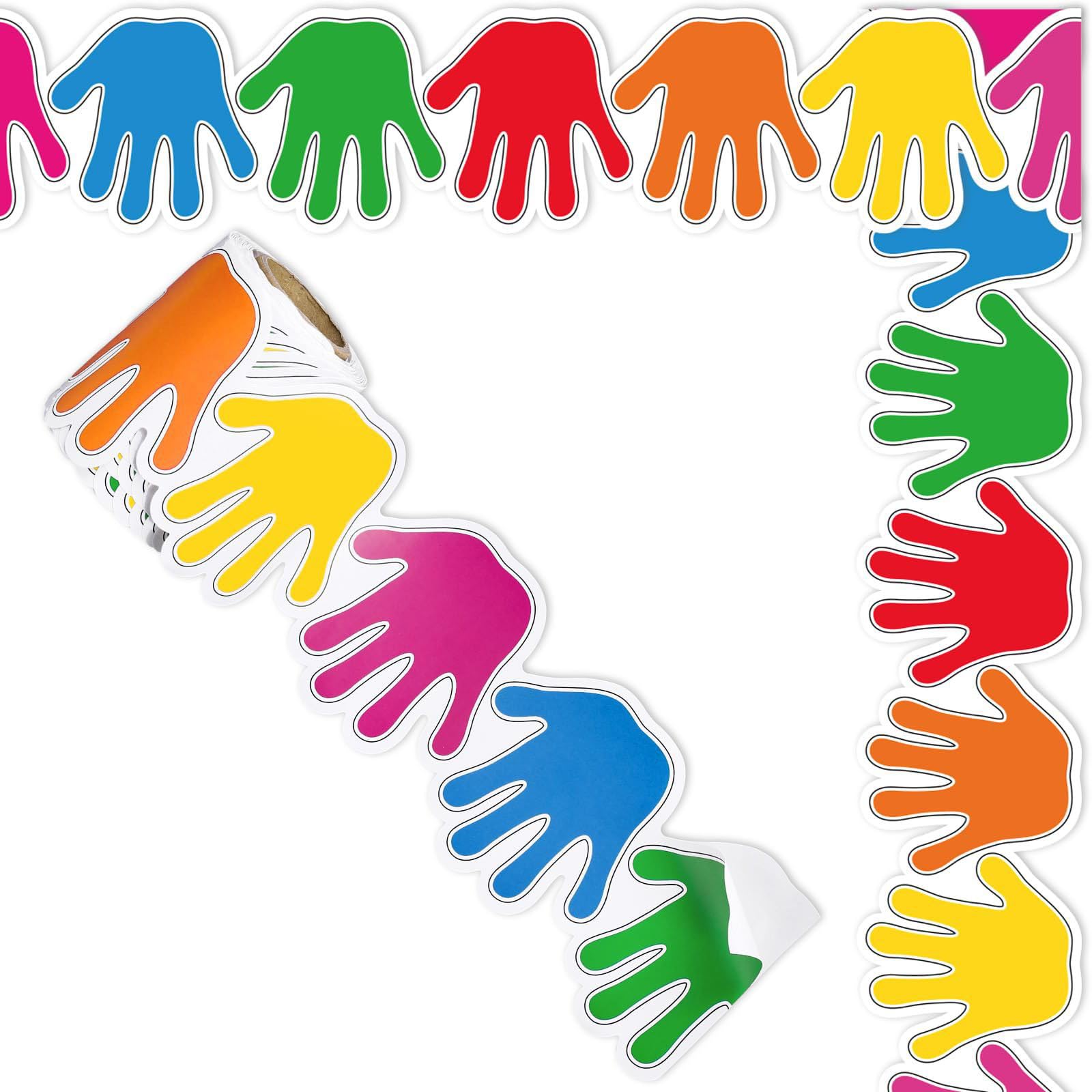 Colorful Handprint Sticker Bulletin Board Borders Trims Chalkboard Decorative Border Sticker for Classroom Decoration Kids