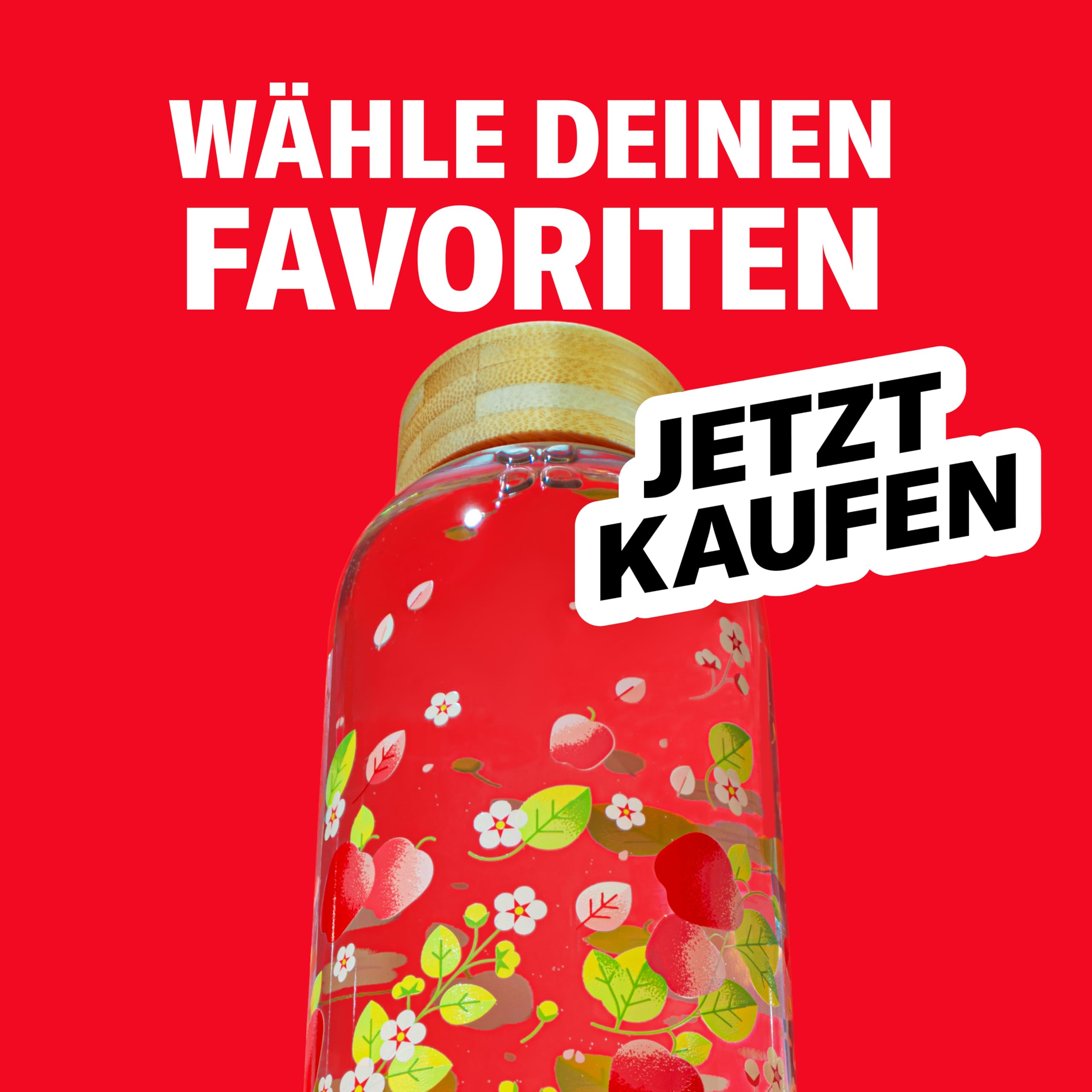 waterdrop® Flasche aus Glas 600ml - Trinkflasche Kohlensäure geeignet & spülmaschinenfest - auslaufsichere Wasserflasche mit Neoprenhülle - Borosilikat Glasflasche mit Schraubverschluss