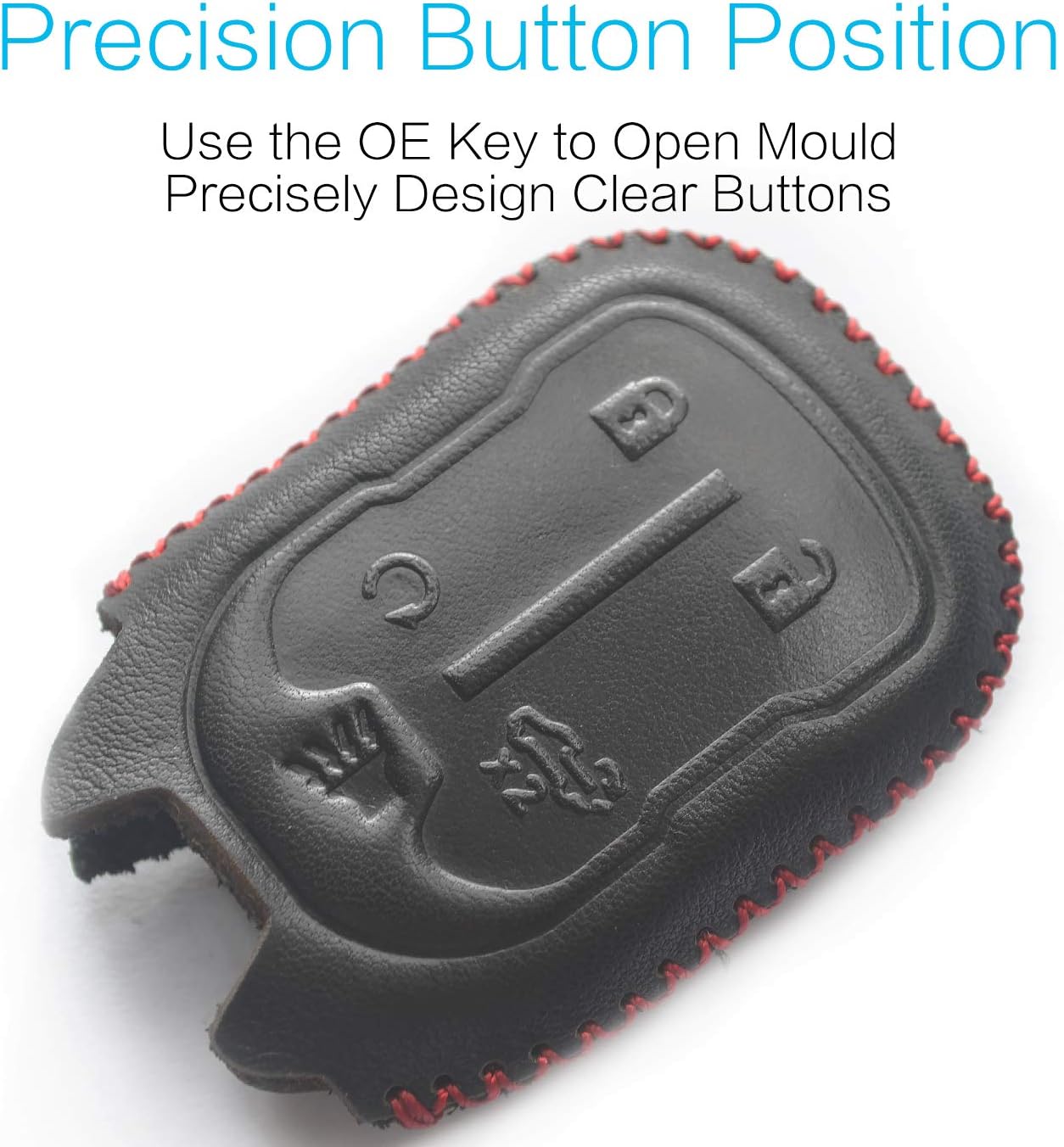 Compatible with fit for 2019 Chevrolet Silverado 1500 2500 HD 3500 HD, 2019 GMC Sierra 1500 2500 HD 3500 HD 5 Buttons HYQ1EA Leather Case Key Fob Cover Keyless Remote Start Control Holder Protector
