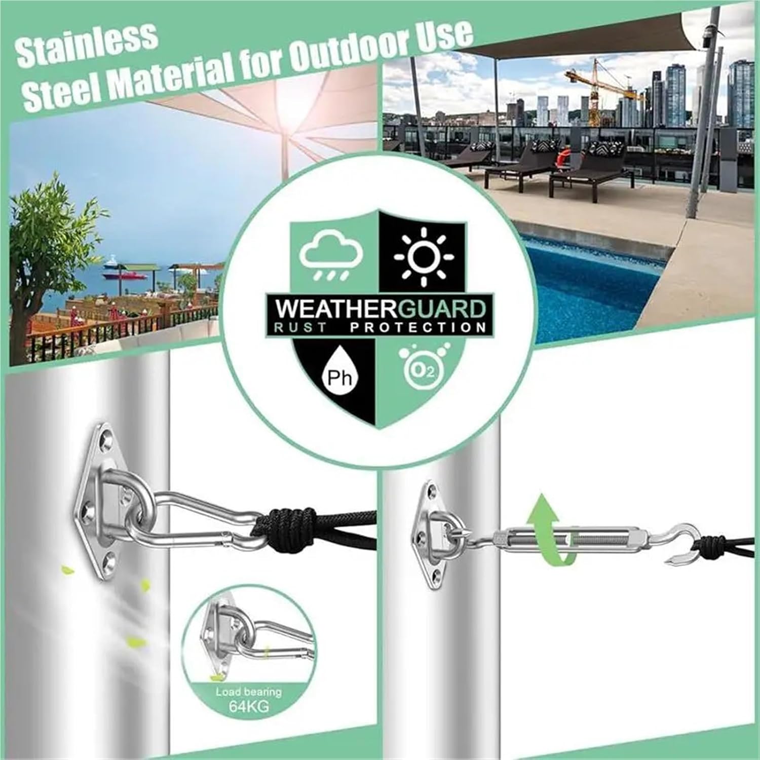 Shade Sail Hardware Kit 2sets Shade Sail Hardware Kit Triangle Patio Shade Sail Hardware Kit Fixing Accessories Canopy Supplies for Sail Tensioning(6mm)