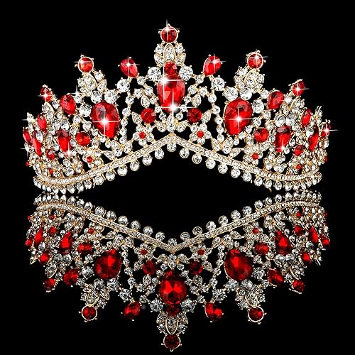 TOBATOBA Corona roja de reina para mujer, tiara de boda de cristal para mujer, corona de coronas, tiara de princesa para novia, tocados de