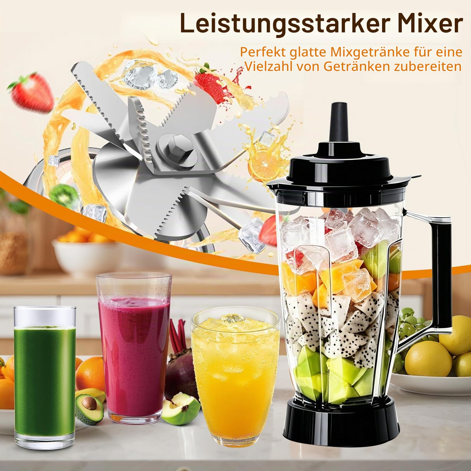 8-in-1 Standmixer Küchenmaschine Kombiniert Blender Zerkleinerer Mühle