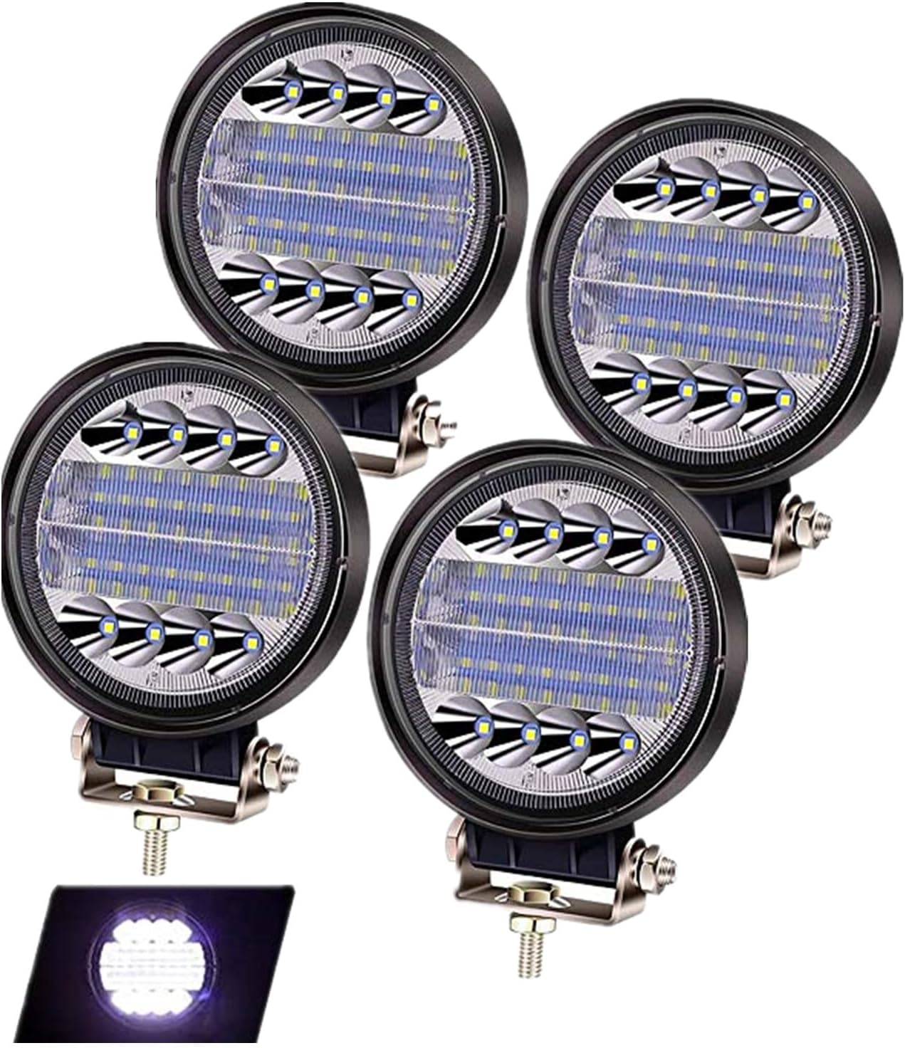 Ourbest Off Road LED Pods, Round 4.5" Spot Flood Combo with Blue Angel Eye Ring Work Light Roof Driving Lights for Truck Tractor Blue Ring