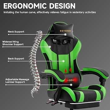 Ergonomic Gaming Chair,A Versatile 3-in-1 Video Game Chair for Work, Study, and Gaming,Features an Adjustable Backrest, Footrest, and Linked Armrests Office Chair for Adults,Blackgreen