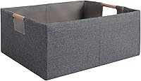 Vista 11 de Caja de Almacenamiento de Tela Plegable Cesta de Algodón y Lino con Asas de Madera, Cubo Rectangular Decorativo, Organizador de Lavandería