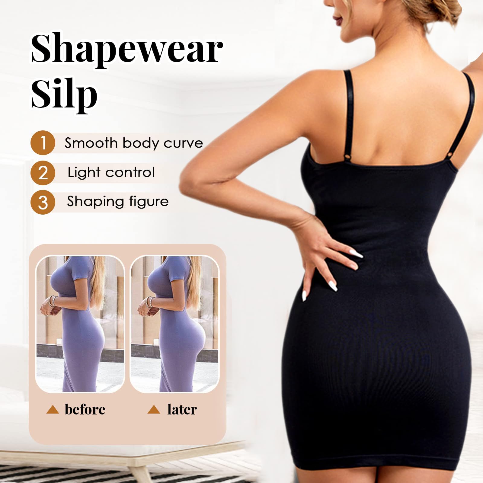 Damen Miederkleid Bauchweg Formend Unterkleid Shapewear Minikleid Tummy Control Shaping Full Silps Nahtlose Bodycon Spaghettiträger-Kleid Ärmellos Figurformende Unter Kleide