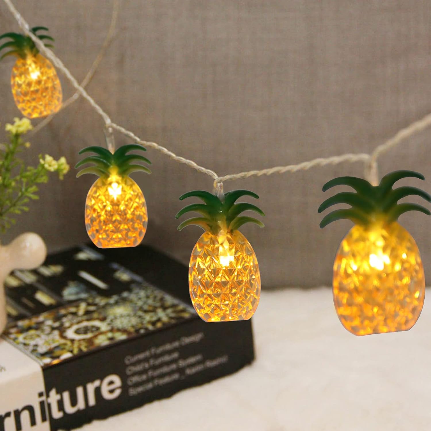 Vigdur Pineapple String Lights (2 Packs, Warm White)