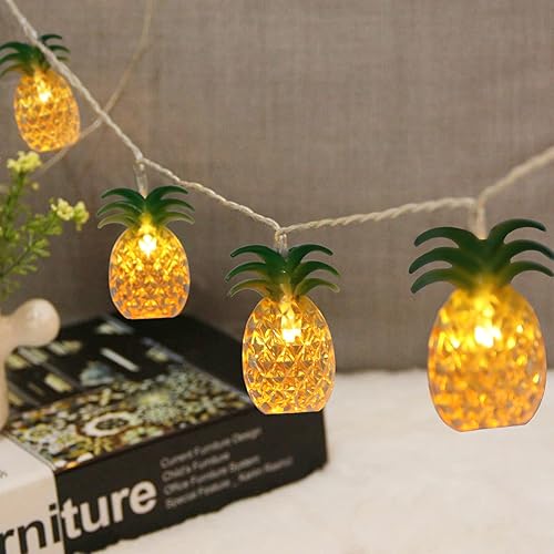 Vigdur Paquete de 2 tiras de luces de piña, funciona con pilas con 20 luces LED de patio divertidas para fiesta, dormitorio, hogar, cumpleaños