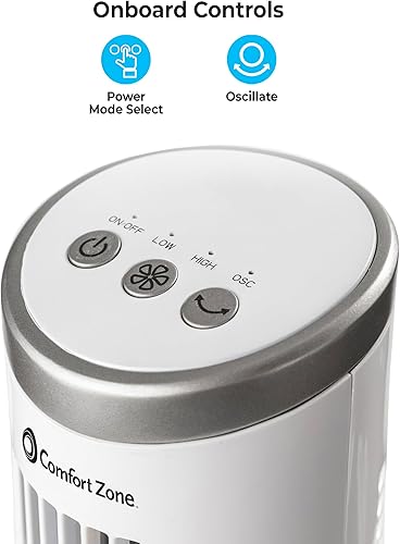 Miniatura 2 de Comfort Zone Ventilador oscilante de torre de escritorio de 12 pulgadas, diseño ultradelgado sin aspas con 2 velocidades, controles táctiles