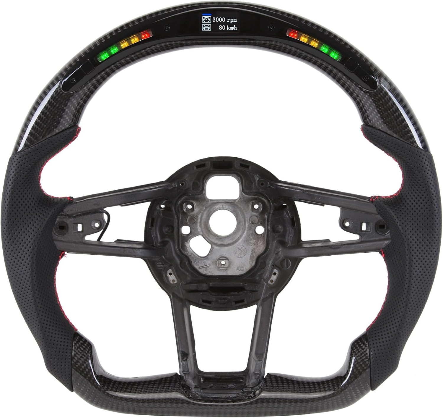 Real Carbon Fiber Steering Wheel for Audi R8 2016-2022 for Audi TT 15-19 TTS 16-19 TT RS 2017 Perforated Leather with 20 LED Shift Indicator Grip and Hand-Stitched D-shaped Steering Wheel