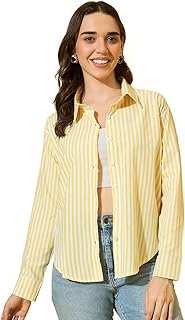 DIMPY GARMENTS Women’s Cotton Striped Oversized Long Sleeve Button-Down Shirt