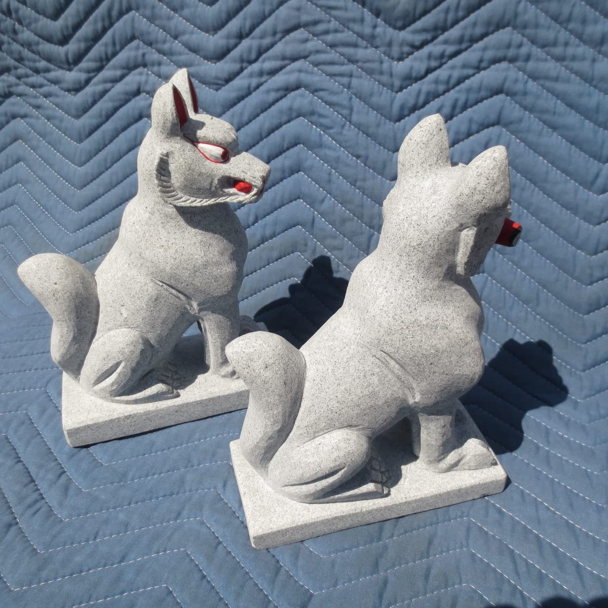 キツネ 一対 8寸 お稲荷 お狐様 置物 石 御影石