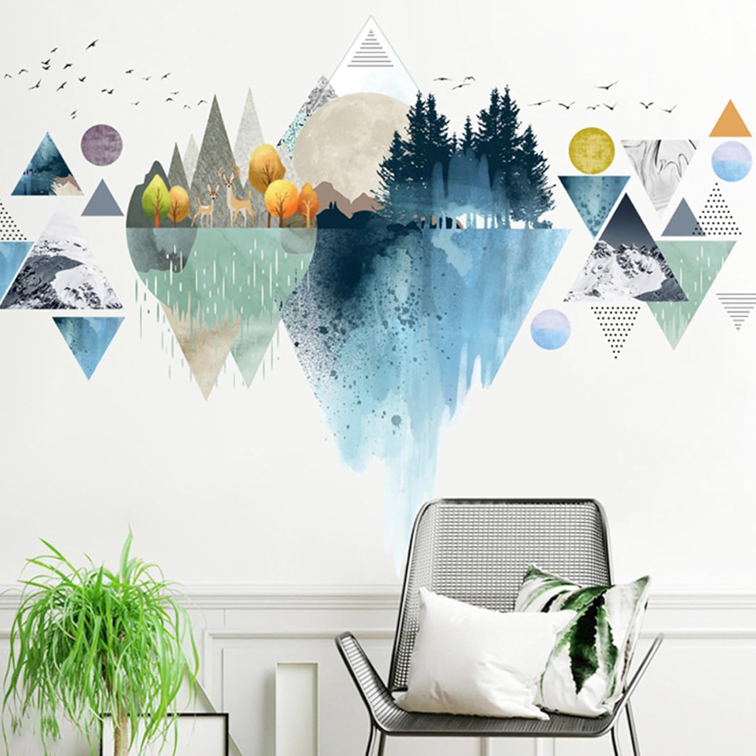Nordic Geometric Wall Stickers 33 x 49in, Removable DIY Mountain Wall Decal Murals Peel and Stick 3D Wall Art Stickers Murals Home Decor for Office Bedroom Nursery Living Room