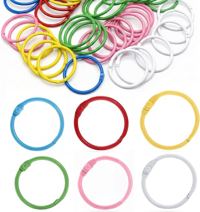 60 Pezzi Anelli Rilegatura in Acciaio inossidabile, Anelli Portachiavi e Riordinatore Fogli per Scrapbooking, Album Foto e DIY, Accessori Scuola e Ufficio (6 Colori)