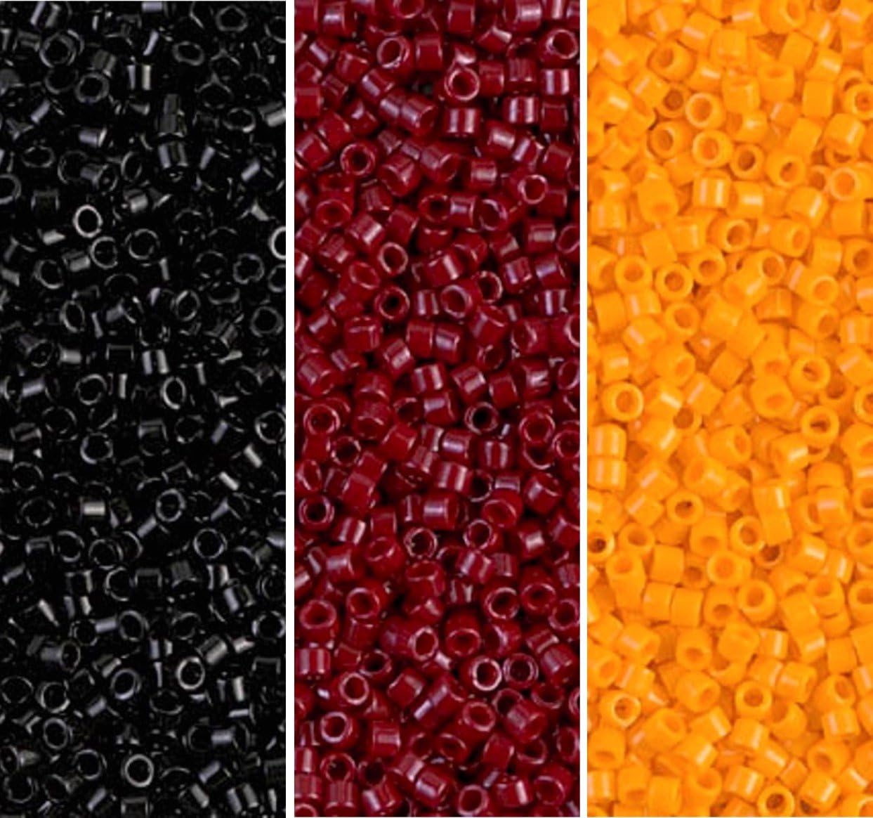 Miyuki Delica Bead Bundle: Jet Black Opaque, Mandarin Orange, Cranberry Red Seed Beads, Size 11/0 - 21 Grams