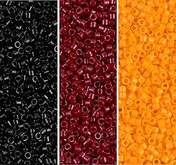 Miyuki Delica Bead Bundle Jet Black Opaque, Mandarin Orange, Cranberry Red Seed Beads, Size 11/0 - 21 Grams