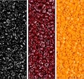 Miyuki Delica Bead Bundle: Jet Black Opaque, Mandarin Orange, Cranberry Red Seed Beads, Size 11/0 - 21 Grams