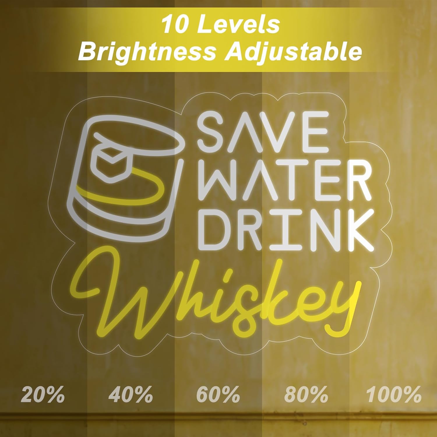 Save Water Drink Whiskey Neon Sign LED Sign Bar Sign for Man Cave Home Bar, 15x11 inch USB-Powered Dimmable Whiskey Neon Lights for Home, Man Cave/Bars/Men Room Decor