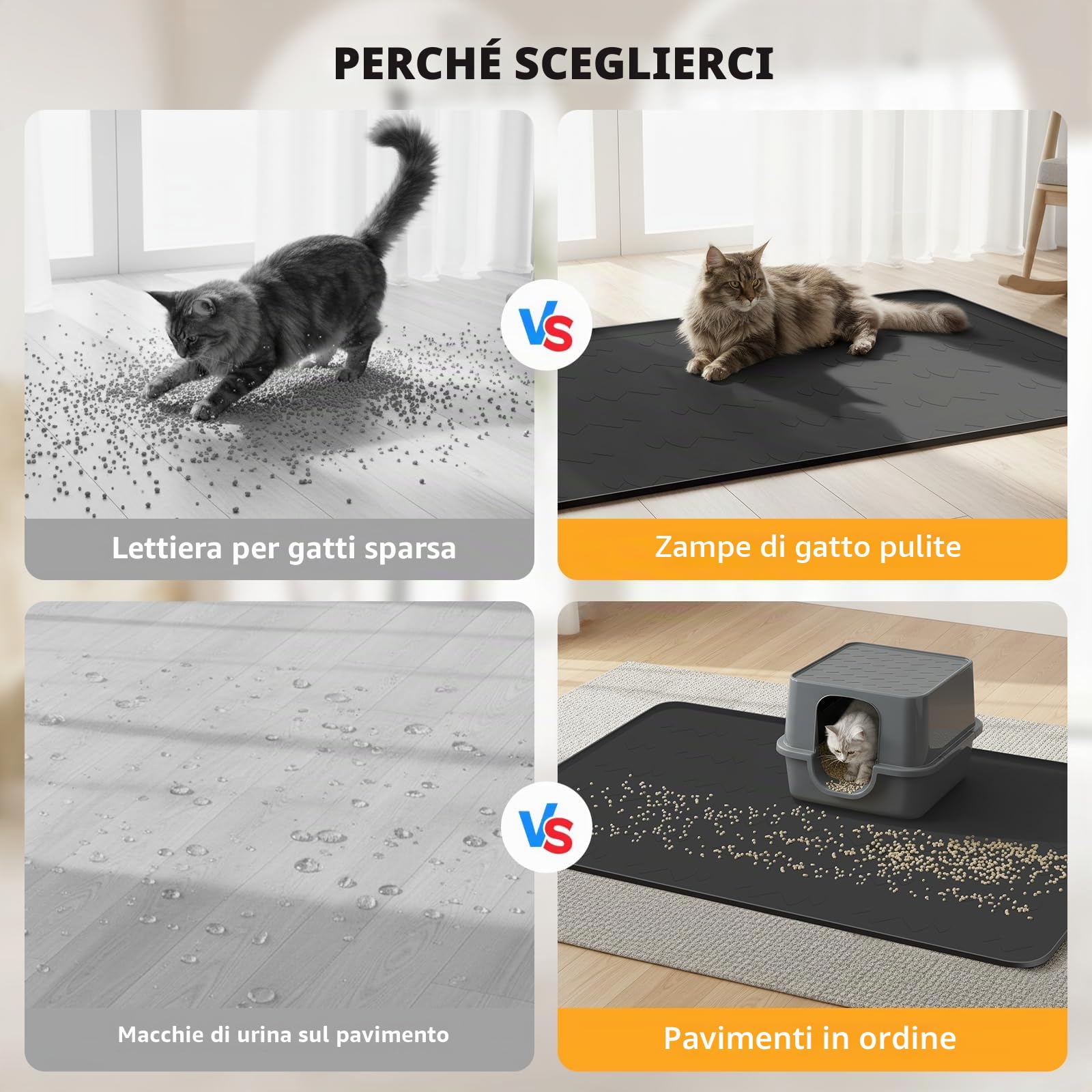 Mittimiya 86 x 56 cm Tappeto Lettiera Gatto xxl, tappetino in silicone alimentare, impermeabile, antistrappo e facile da pulire, per cassetto della lettiera, per camini con diversi gatti