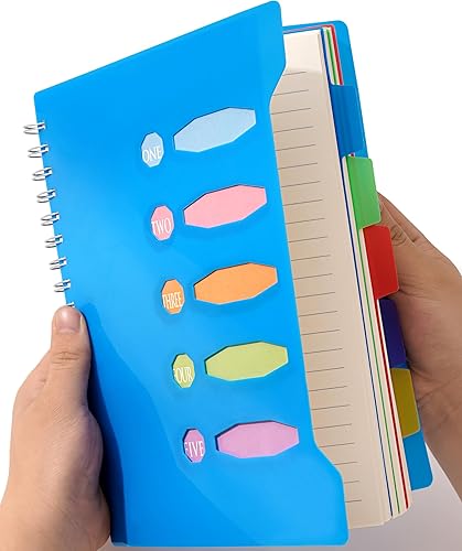 Yoment Cuaderno de 5 asignaturas de 7 x 10 pulgadas, cuaderno grande en espiral con pestañas divisores, cuaderno rayado ancho para el trabajo, 280
