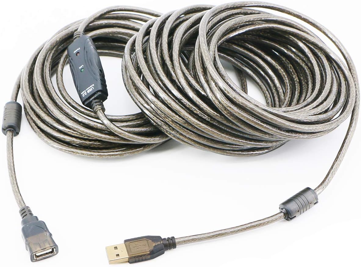 USB 2.0 A Male to A Female Extension Cable USB Active Repeater Cord with Built-in Signal Booster for Printer, Keyboard, Game Console, Loudspeaker, Oculus Rift, scanners(50 Feet with Led Light)