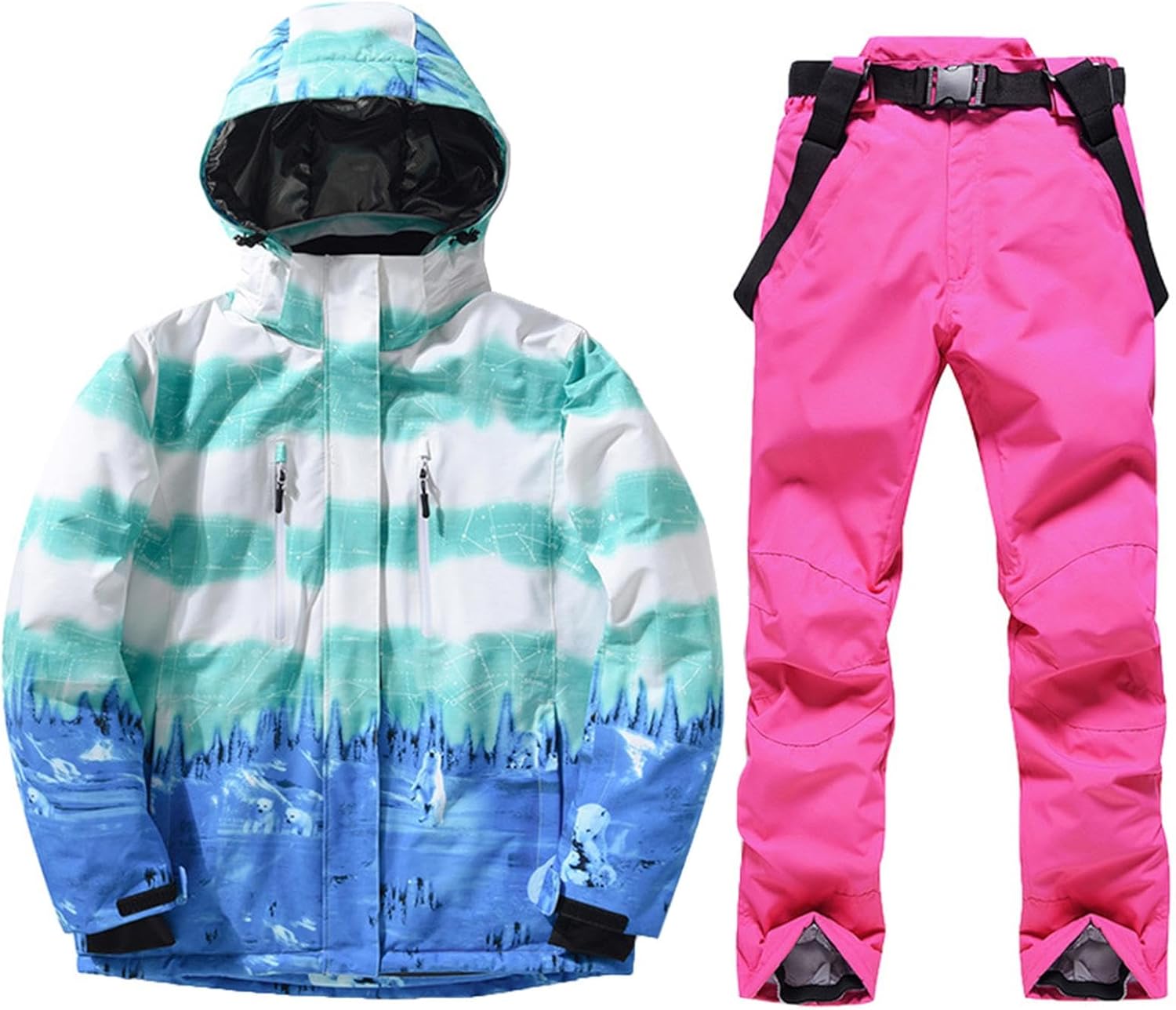 Women Ski Jacket Pants Waterproof Windproof Snowsuit Snowboarding Insulated Winter Warm Coat 2 Piece Set