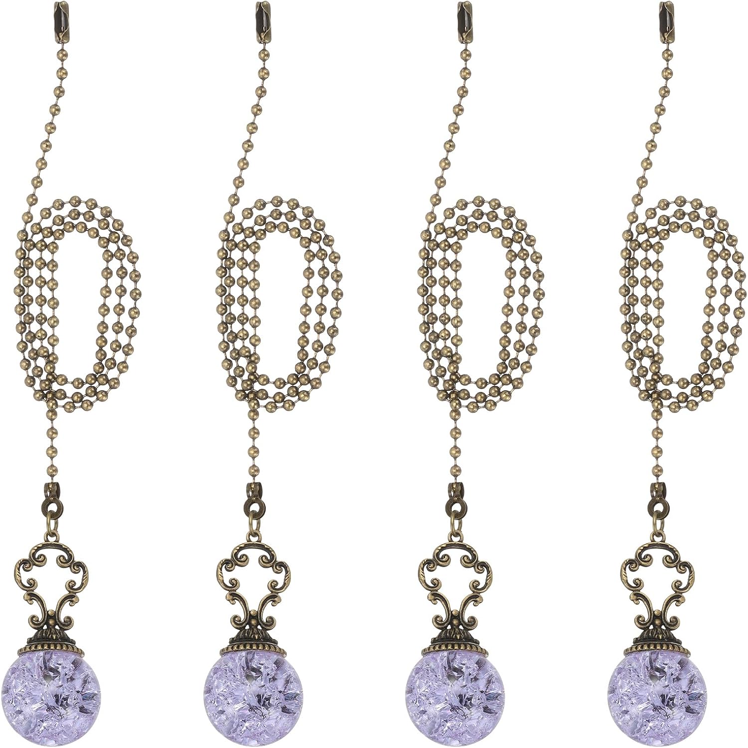 PATIKIL 15" Ceiling Fan Pull Chain, 4 Pcs Crystal Pull Chain Fan Connector Vintage Ceiling Fan Ornament Fan Chains Extender for Ceiling Light Lamp Fans, Lake Blue (Ball)