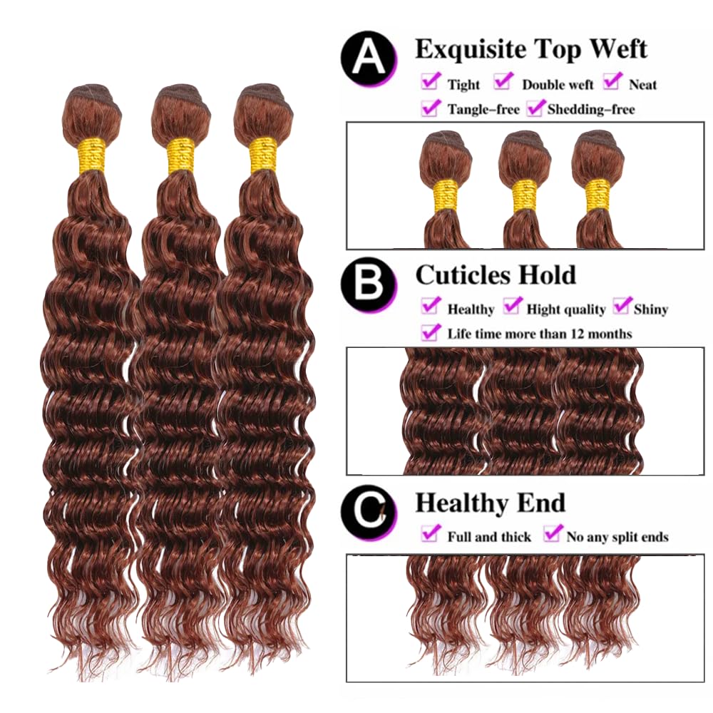 24 26 28 inch Reddish Brown Deep Curly Bundles Human Hair Color 33 Deep Wave Bundles Double Weft Brazilian Hair Extensions Auburn Human Hair Bundle